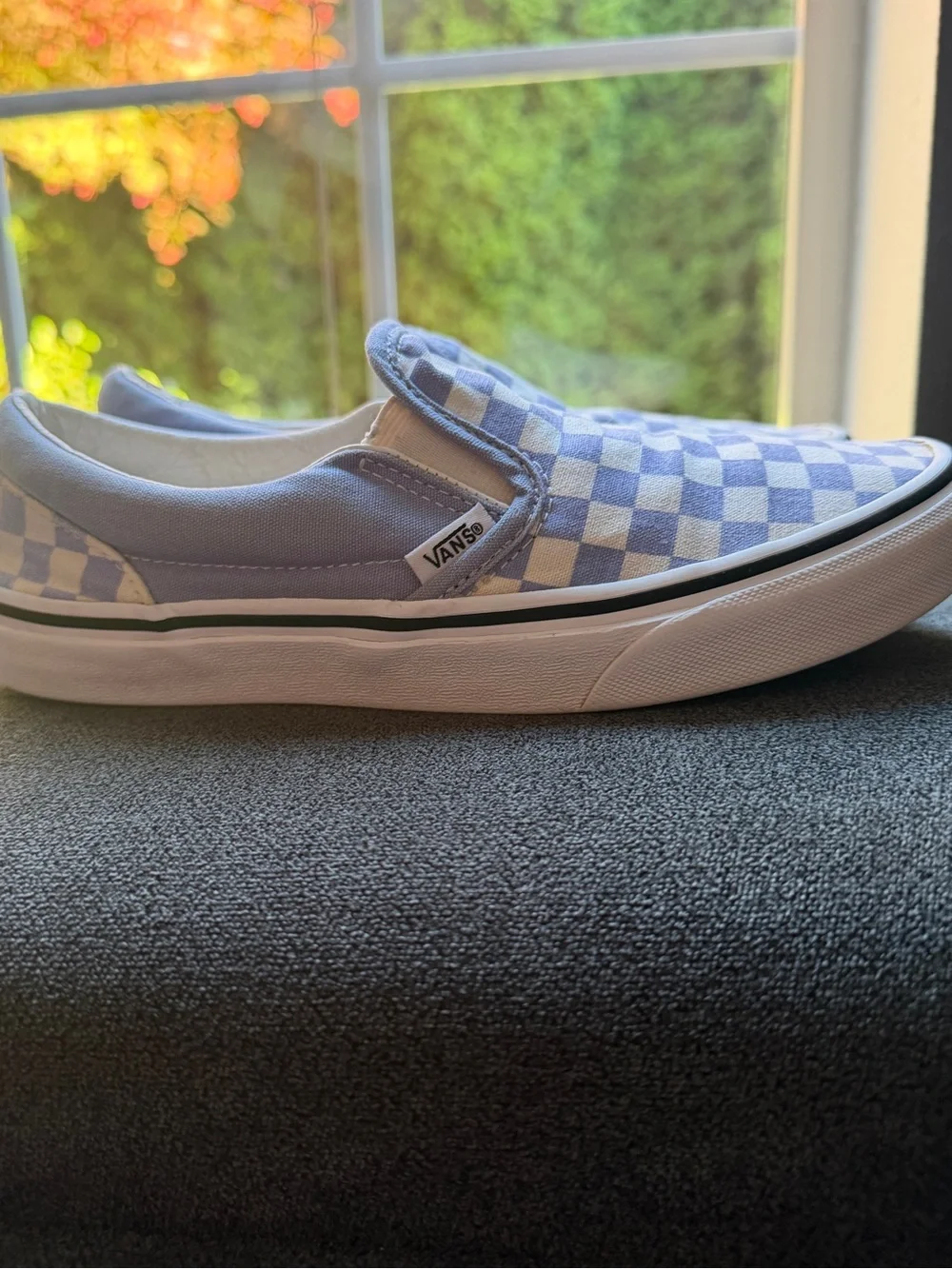 Vans Classic Slip-On Checkerboard Lavender White Canvas Sneakers Women's 7